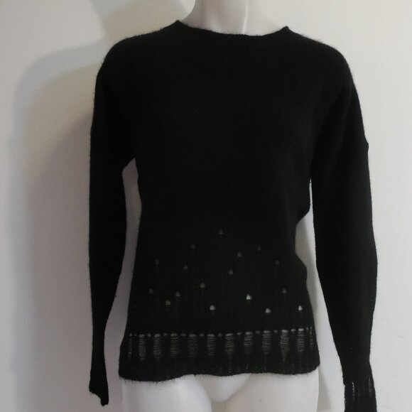 Skull Cashmere Sweaters - Womens Skull Cashmere Black Distressed Sweater S